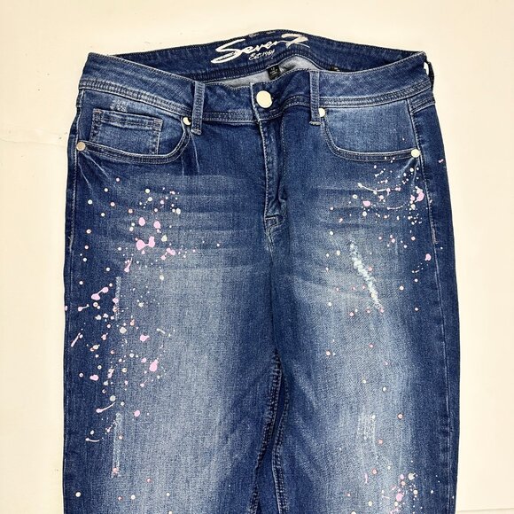 Seven7 Ankle Skinny Raw Hem Gems splatter Women's size 12 Dark Wash Blue Jeans - Picture 2 of 5